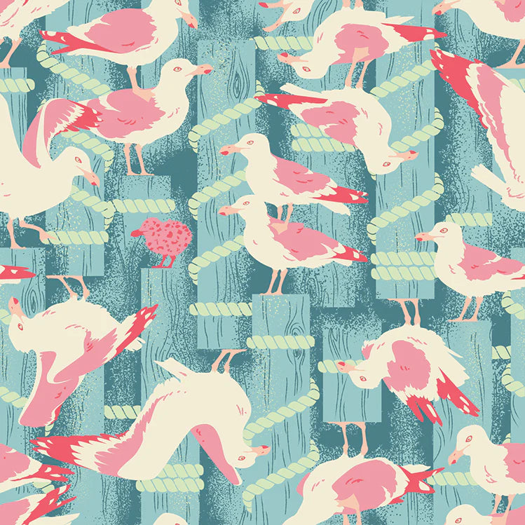 Bargain Basement Fabric - Gulls Wanna Have Fun - Seagulls On The Pier - by PBS Fabrics