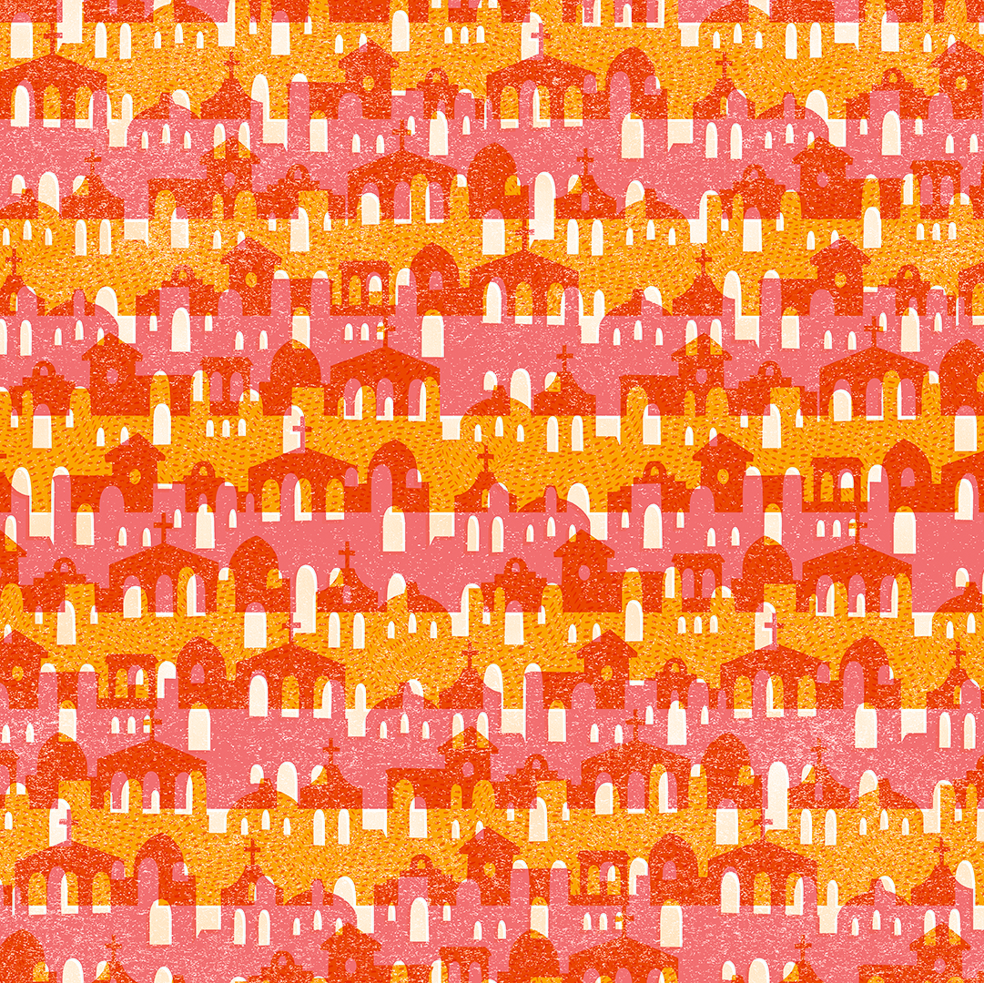 PBS Fabrics - Fiesta De Colores - Town Building Stripe (Pink/Orange)