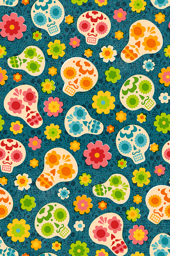 PBS Fabrics - Fiesta De Colores - Skulls (Dark Blue)