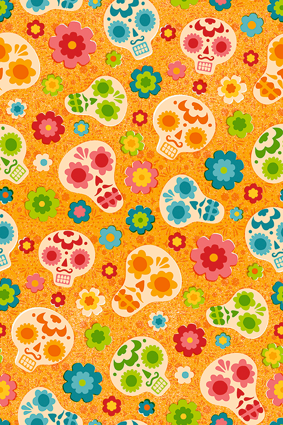 PBS Fabrics - Fiesta De Colores - Skulls (Yellow)