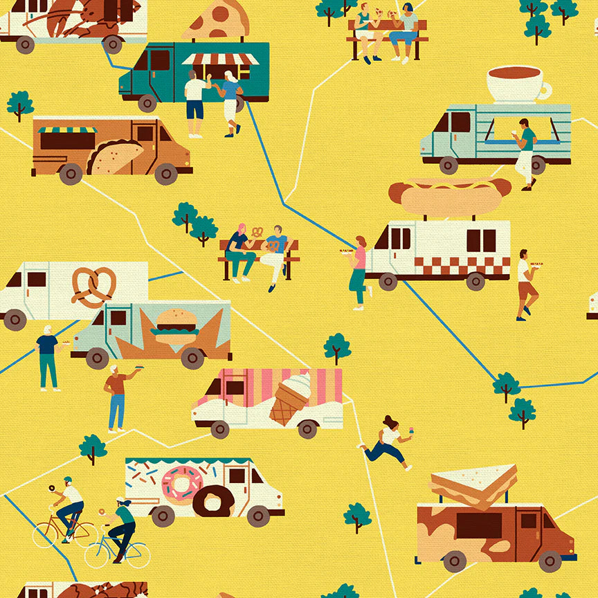 Bargain Basement Fabric - Food Truck - Trucks (Yellow) by PBS Fabric