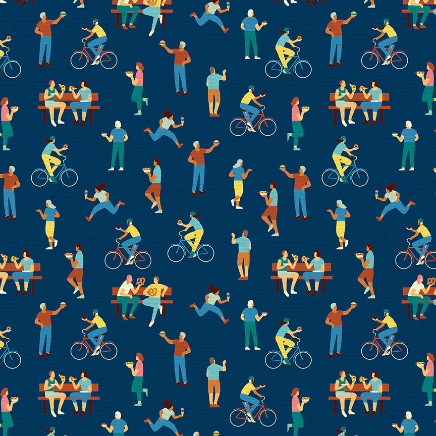Bargain Basement Fabric - Food Truck - People (Blue) by PBS Fabric