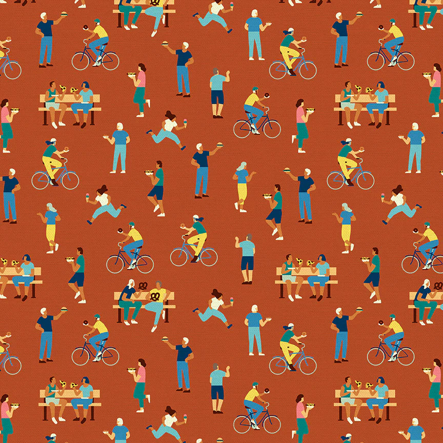 Bargain Basement Fabric - Food Truck - People (Orange) by PBS Fabric