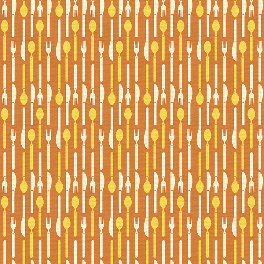 Bargain Basement Fabric - Food Truck Utensils (Orange) by PBS Fabric