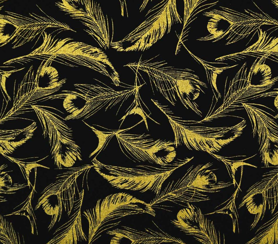 Michael Miller - Magnificent Peacock - Opulent Feather Black (Metallic)