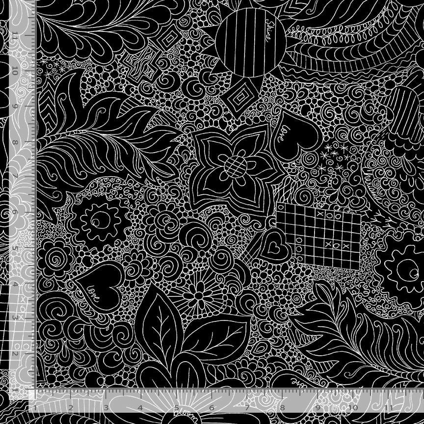 Timeless Treasures - WIDEBACK - Doodle Floral (Jet)