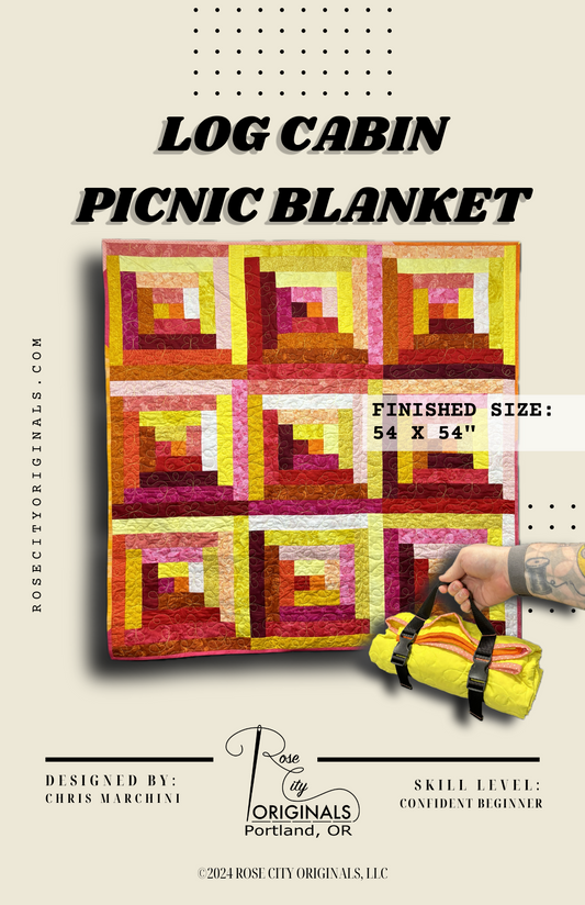Log Cabin Picnic Blanket with Water Resistant Backing
