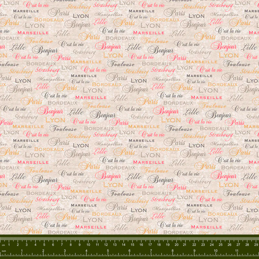 Bargain Basement Fabric - C'est La Vie (Ecru) - Words by PBS Fabrics