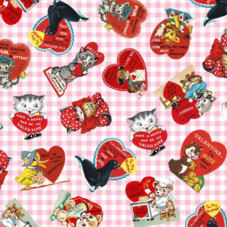 Michael Miller - Vintage Valentines - Valentine Greetings (Pink)