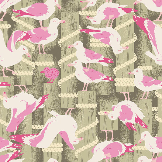 Bargain Basement Fabric - Gulls Wanna Have Fun - Seagulls On The Pier (Yellow)