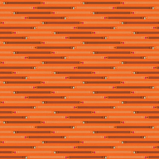 Bargain Basement Fabric - Ring Ring Pencil Stripe (Orange)