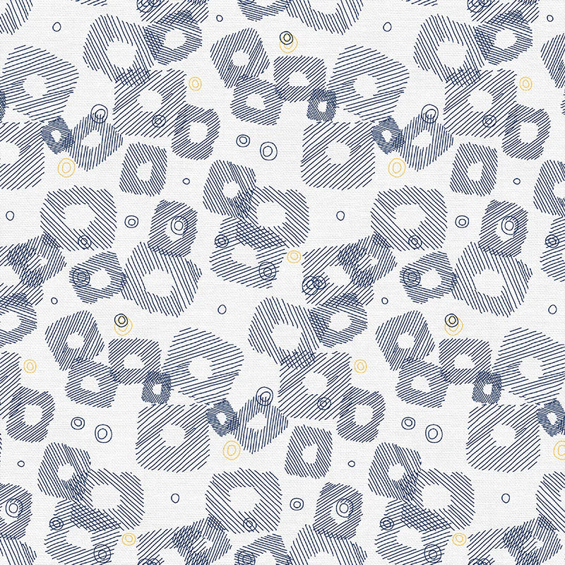 Bargain Basement Fabric - On Your Mark - Scribble Squares (Blue)