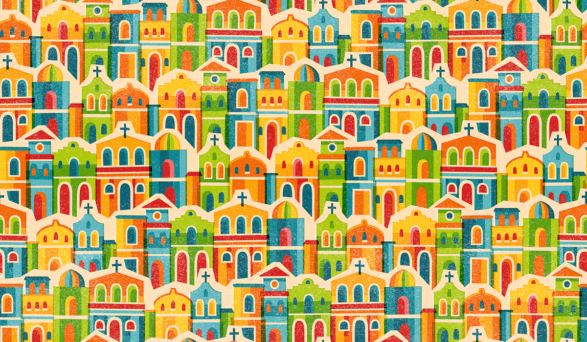 PBS Fabrics - Fiesta De Colores - Town Building Stripe (Multi)
