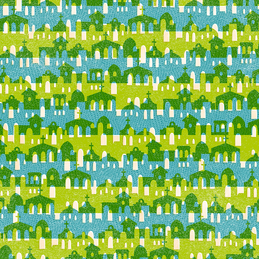 PBS Fabrics - Fiesta De Colores - Town Building Stripe (Green/Blue)