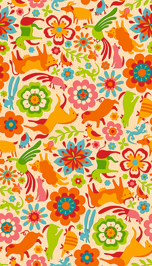 PBS Fabrics - Fiesta De Colores - Animal Toss (Cream)