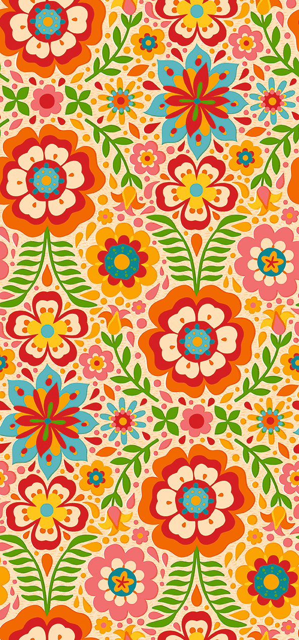 PBS Fabrics - Fiesta De Colores - Flower (Cream)