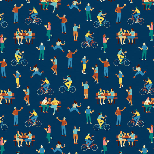 Bargain Basement Fabric - Food Truck - People (Blue)