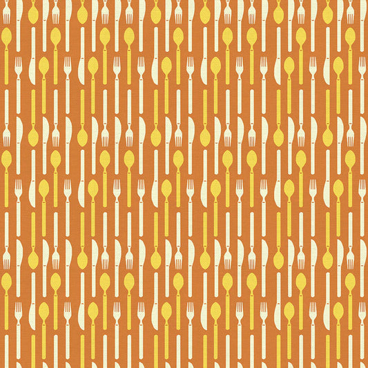 Bargain Basement Fabric - Food Truck Utensils (Orange)