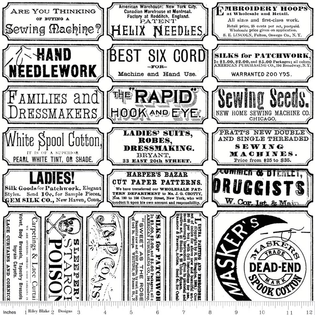 Riley Blake - Scary Scraps - Scary Sew Labels (White)