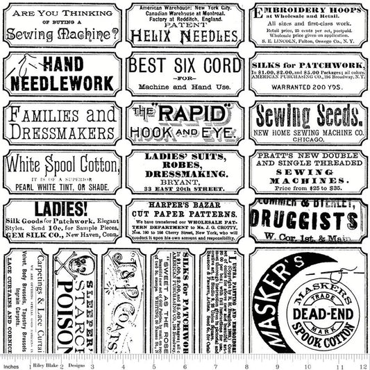 Riley Blake - Scary Scraps - Scary Sew Labels (White)