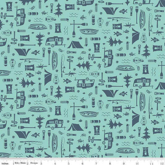 Riley Blake - Happy Haven - Let's Camp (Aqua)