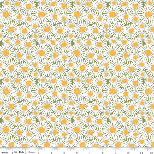 Riley Blake - Sunshine & Dandelions - Daisies (Green)