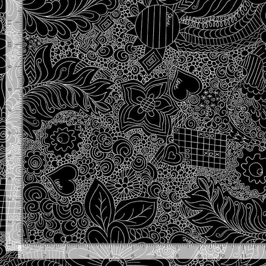Timeless Treasures -  WIDEBACK - Doodle Floral (Jet)