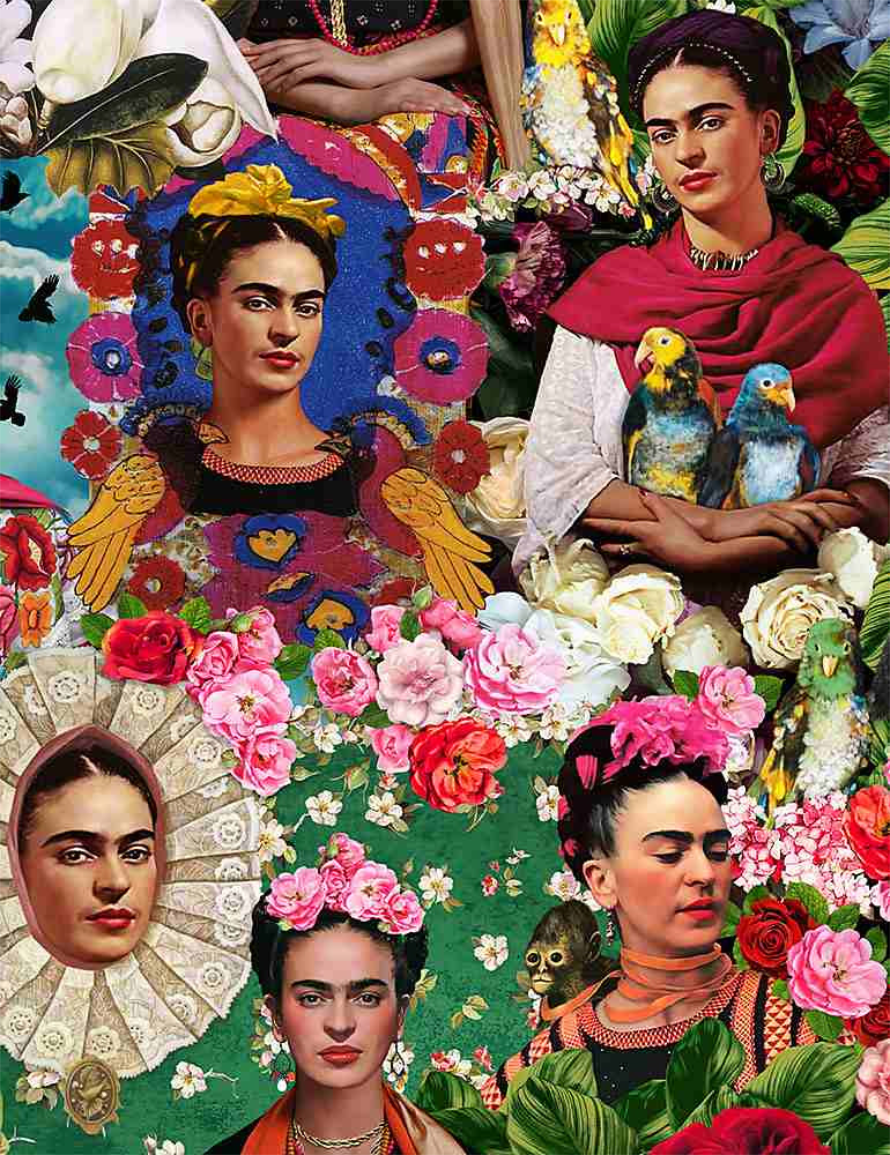 Timeless Treasures -  Frida Kahlo - Collage of Portraits and Florals