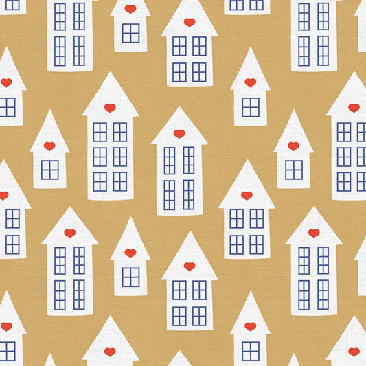Bargain Basement Fabric - Scandinavian Christmas House Gold