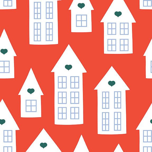 Bargain Basement Fabric - Scandinavian Christmas House Red