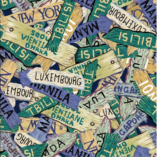 Bargain Basement Fabric - Dear Friends - Signs (Blue)