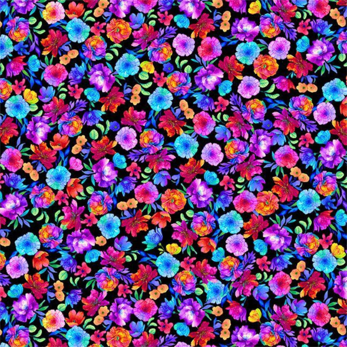 Timeless Treasures -  Petal Power - Multi-Floral (Black)