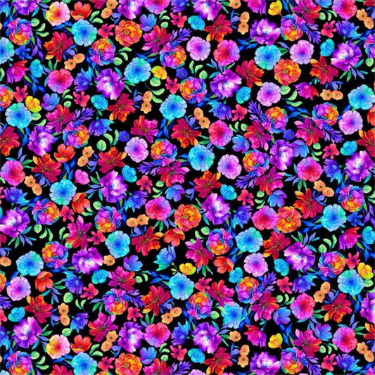 Timeless Treasures -  Petal Power - Multi-Floral (Black)