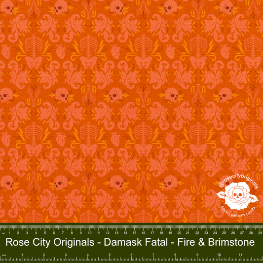 Damask Fatale - By-The-Yard - Fire And Brimstone