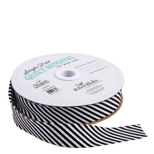 Riley Blake - Single Fold Bias Quilt Binding - By The Yard - 1/8" Stripes - Black & White