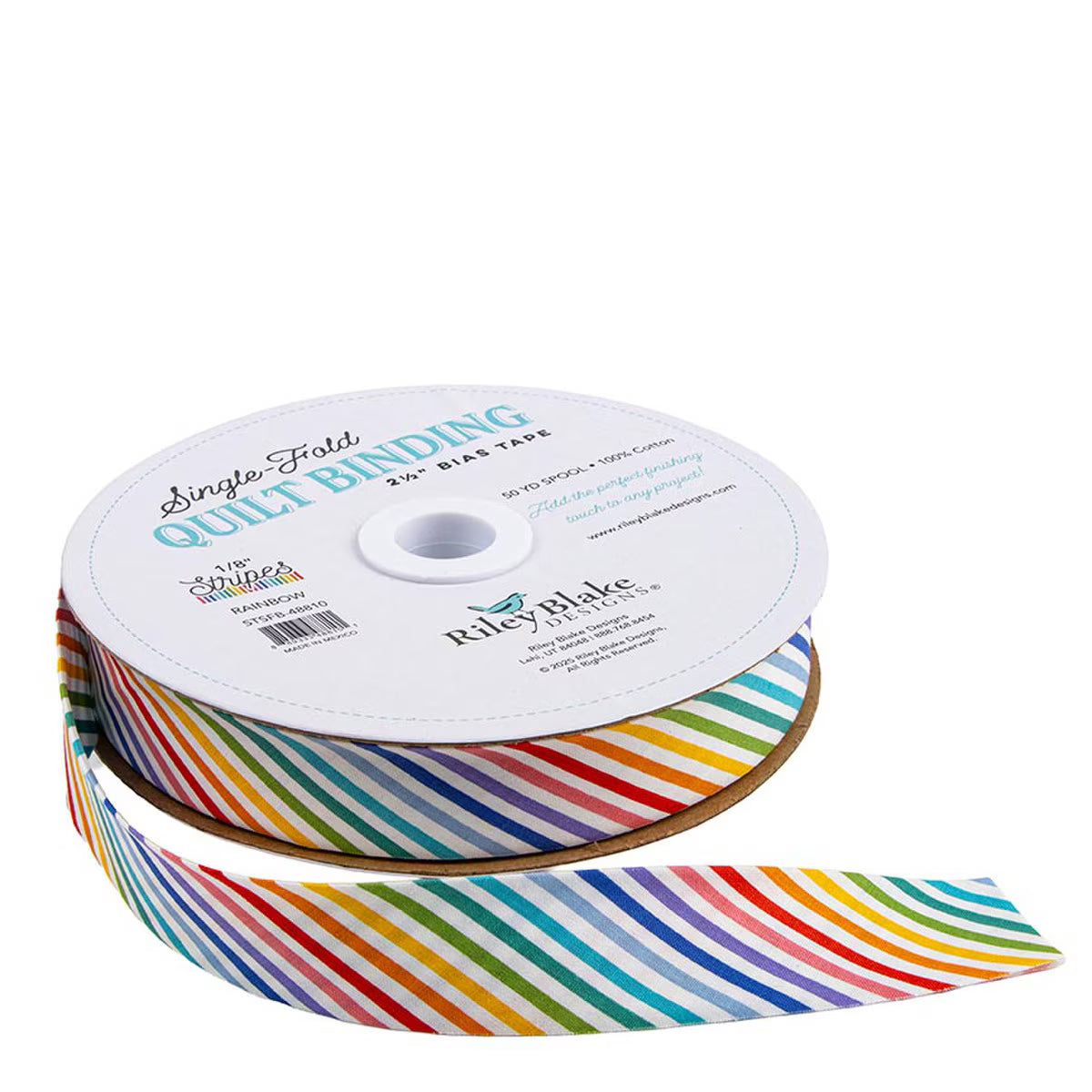 Riley Blake - Single Fold Bias Quilt Binding - By The Yard - 1/8" Stripes - Rainbow