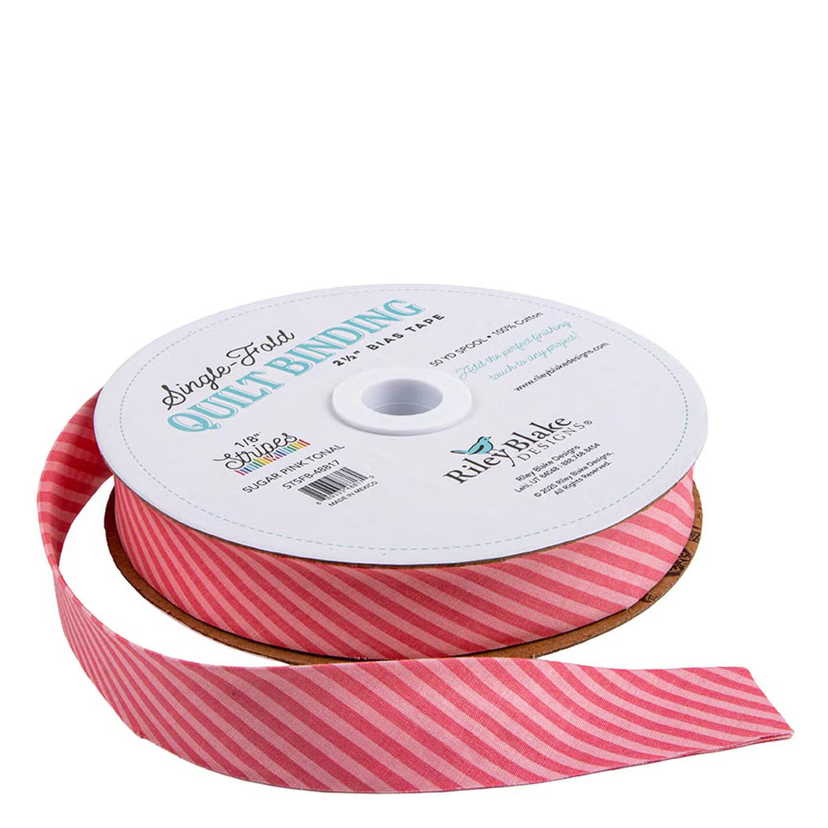 Riley Blake - Single Fold Bias Quilt Binding - By The Yard - 1/8" Stripes - Super Pink Tonal