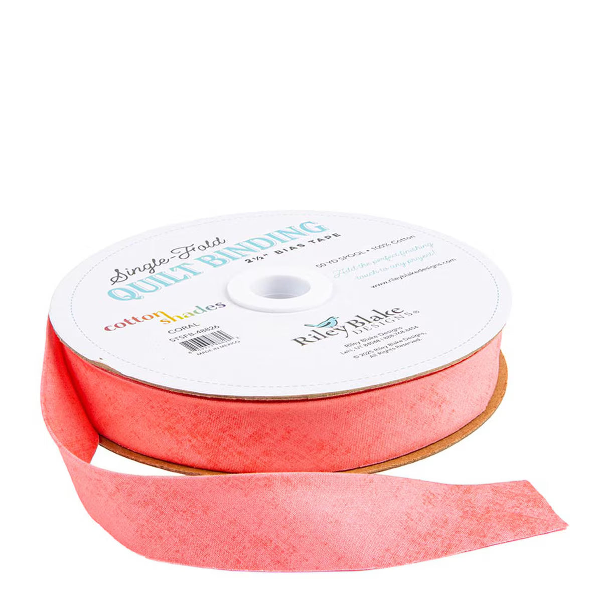 Riley Blake - Single Fold Bias Quilt Binding - By The Yard - Cotton Shades - Coral