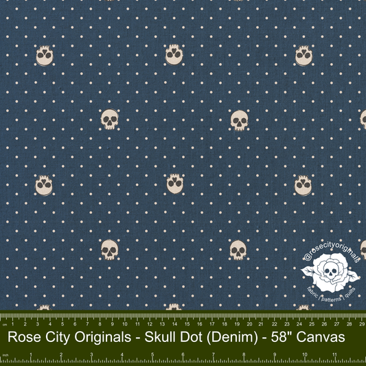 Pushing Up Daisies - CANVAS By The Yard - Skull Dot (Denim)