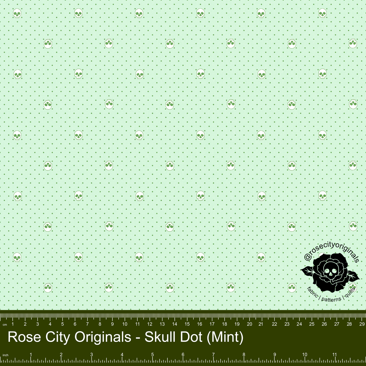 Pushing Up Daisies - By The Yard - Skull Dot (Mint)