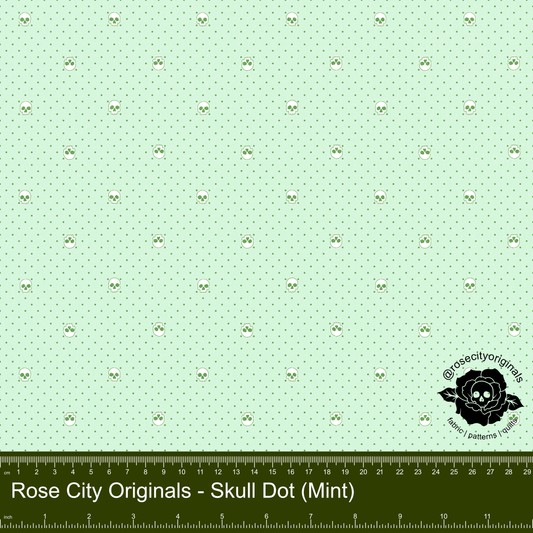 Pushing Up Daisies - By The Yard - Skull Dot (Mint)