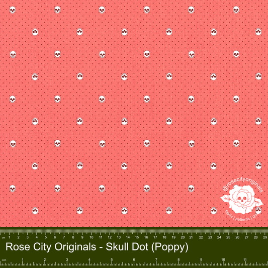 Pushing Up Daisies - By The Yard - Skull Dot (Poppy)