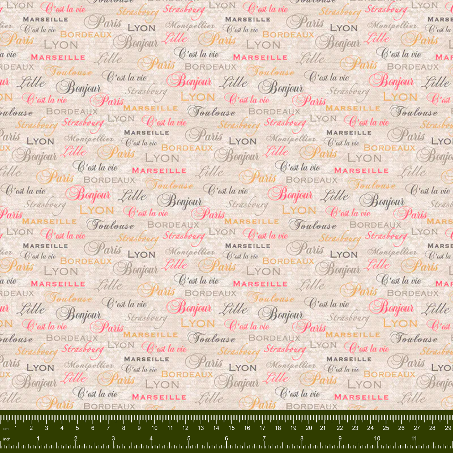 Bargain Basement Fabric - C'est La Vie (Ecru) - Words by PBS Fabrics