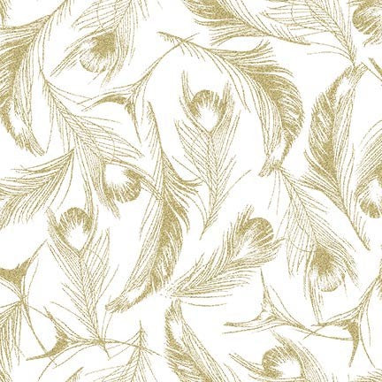 Michael Miller - Magnificent Peacock - Opulent Feather White (Metallic)
