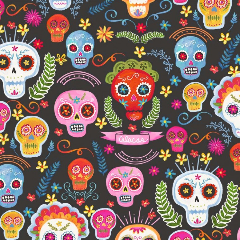 Michael Miller - La Vida Loca - Sugar Skulls (Charcoal)