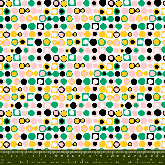 Bargain Basement Fabric - Flutter - Cutout Dots (White/Green) by PBS Fabrics