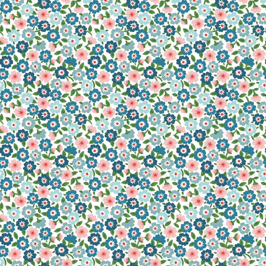 Poppie Cotton - Flower Market - Forget Me Nots (Blue)