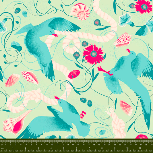 Bargain Basement Fabric - Gulls Wanna Have Fun - Mother Gull (Green) by PBS Fabrics