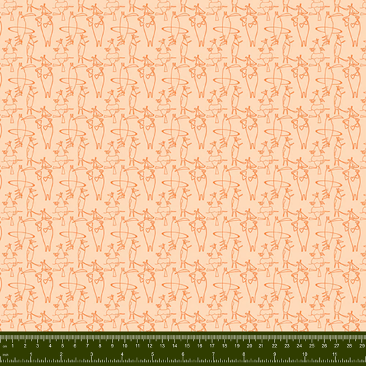 Bargain Basement Fabric - Jump, Ride, Spin - Twist and Shout (Orange) by PBS Fabrics