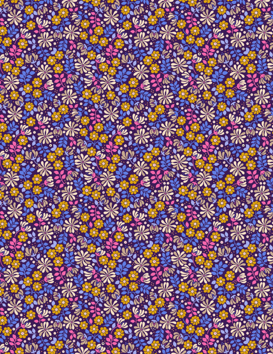 Lewis & Irene - Boho Blooms - Floral Burst on Dark Purple
